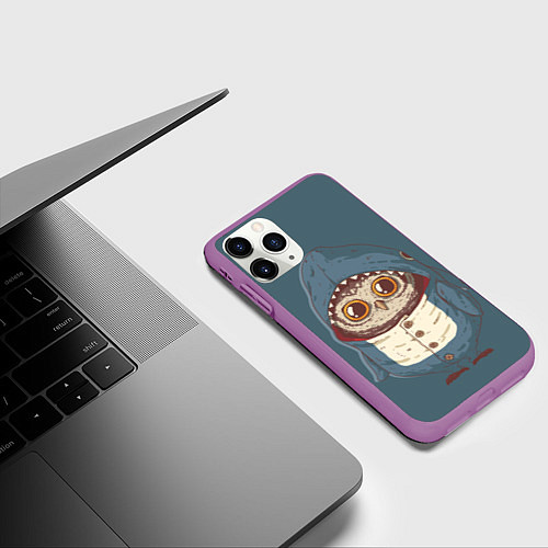 Чехол iPhone 11 Pro матовый Совушка-в костюме акулы / 3D-Фиолетовый – фото 3