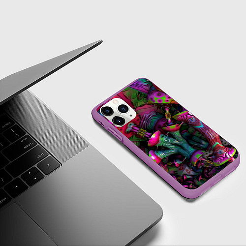 Чехол iPhone 11 Pro матовый Вот такие грибочки Pattern Психоделика / 3D-Фиолетовый – фото 3