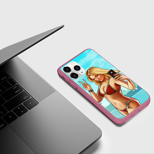 Чехол iPhone 11 Pro матовый GTA Beach girl / 3D-Малиновый – фото 3