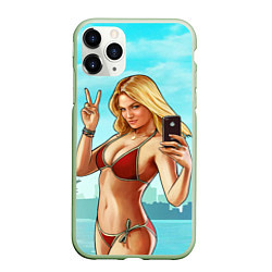 Чехол iPhone 11 Pro матовый GTA Beach girl, цвет: 3D-салатовый