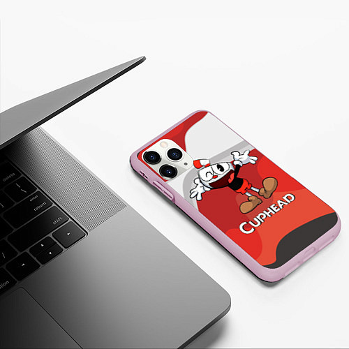 Чехол iPhone 11 Pro матовый Cuphead веселая красная чашечка / 3D-Розовый – фото 3