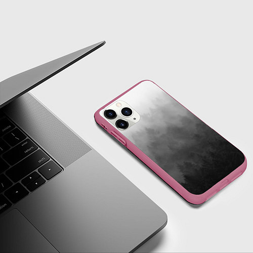 Чехол iPhone 11 Pro матовый Темный лес - туман / 3D-Малиновый – фото 3