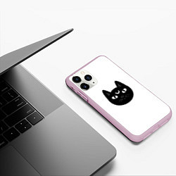 Чехол iPhone 11 Pro матовый Чёрный мистический кот с полумесяцем, цвет: 3D-розовый — фото 2