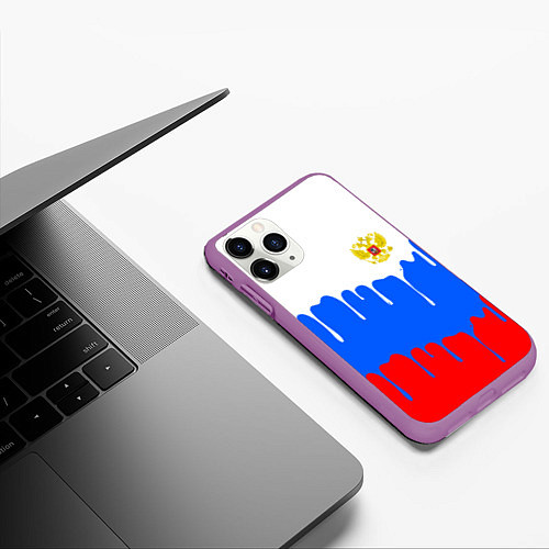 Чехол iPhone 11 Pro матовый Флаг герб russia / 3D-Фиолетовый – фото 3