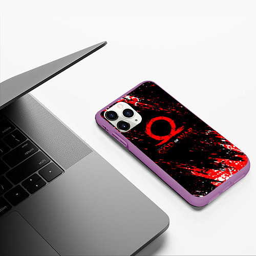 Чехол iPhone 11 Pro матовый God of war брызги / 3D-Фиолетовый – фото 3