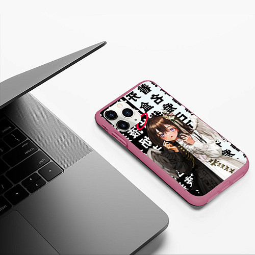 Чехол iPhone 11 Pro матовый Аниме АНГЕЛ ИЕРОГЛИФЫ / 3D-Малиновый – фото 3
