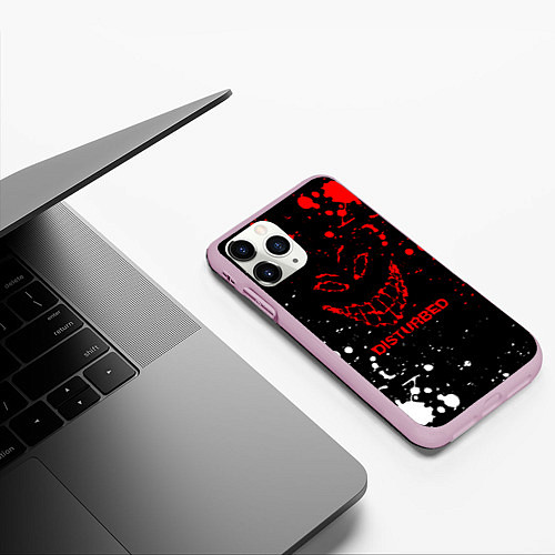 Чехол iPhone 11 Pro матовый Disturbed брызги красок / 3D-Розовый – фото 3