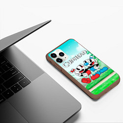 Чехол iPhone 11 Pro матовый Cuphead Красная и синяя чашечка, цвет: 3D-коричневый — фото 2