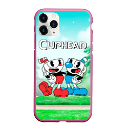 Чехол iPhone 11 Pro матовый Cuphead Красная и синяя чашечка, цвет: 3D-малиновый