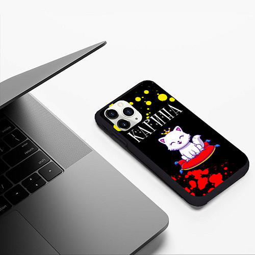 Чехол iPhone 11 Pro матовый Карина - КОШКА - Краска / 3D-Черный – фото 3