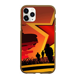 Чехол iPhone 11 Pro матовый Звезда ПОБЕДЫ и силуэты солдат, цвет: 3D-коричневый