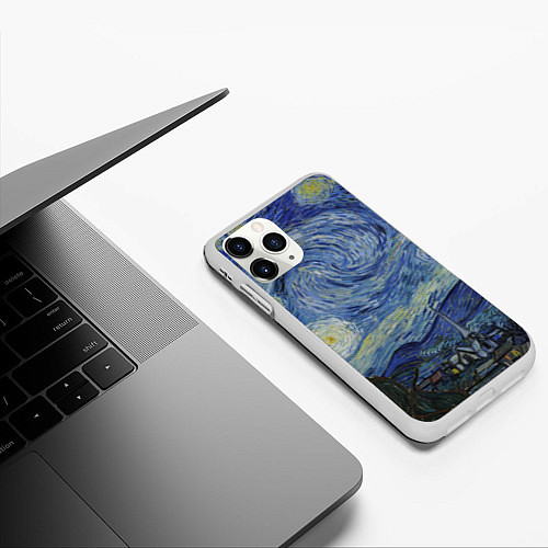 Чехол iPhone 11 Pro матовый Звездная ночь Ван Гога / 3D-Белый – фото 3