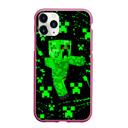 Чехол iPhone 11 Pro матовый MINECRAFT - CREEPER МАЙНКРАФТ, цвет: 3D-малиновый