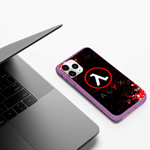 Чехол iPhone 11 Pro матовый Half-life брызги / 3D-Фиолетовый – фото 3