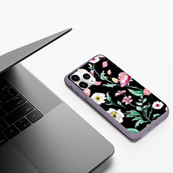 Чехол iPhone 11 Pro матовый Цветы Нарисованные от Руки, цвет: 3D-серый — фото 2