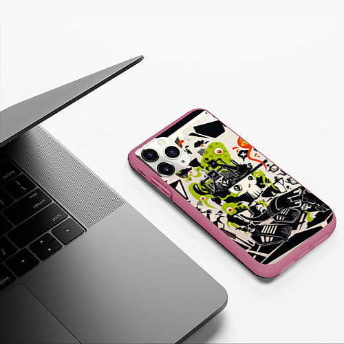 Чехол iPhone 11 Pro матовый Cyber pattern Skull Vanguard Fashion / 3D-Малиновый – фото 3
