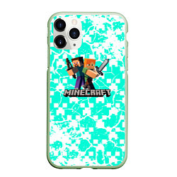 Чехол iPhone 11 Pro матовый Minecraft бирюзовый фон, цвет: 3D-салатовый