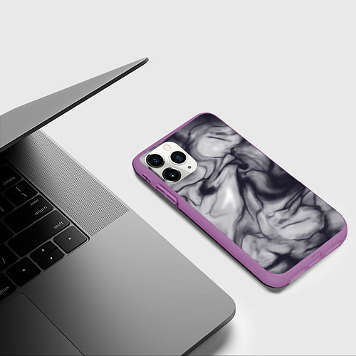 Чехол iPhone 11 Pro матовый Бело-черный тай-дай / 3D-Фиолетовый – фото 3