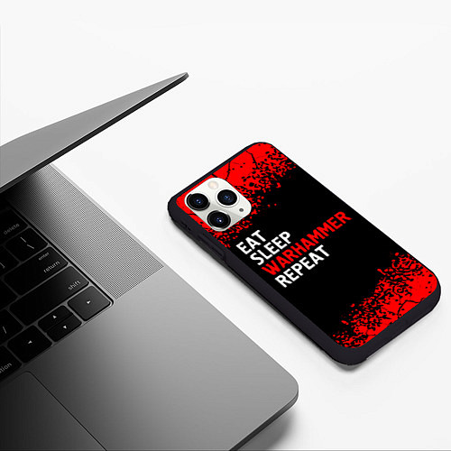 Чехол iPhone 11 Pro матовый Eat Sleep Warhammer Repeat - Спрей / 3D-Черный – фото 3