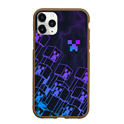 Чехол iPhone 11 Pro матовый Minecraft CREEPER NEON, цвет: 3D-коричневый