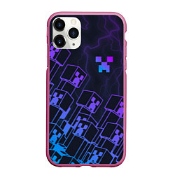 Чехол iPhone 11 Pro матовый Minecraft CREEPER NEON, цвет: 3D-малиновый