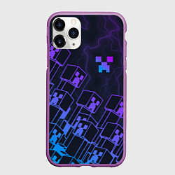 Чехол iPhone 11 Pro матовый Minecraft CREEPER NEON, цвет: 3D-фиолетовый