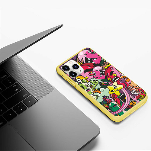 Чехол iPhone 11 Pro матовый Веселые монстрики - чудики / 3D-Желтый – фото 3