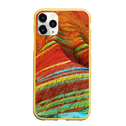 Чехол iPhone 11 Pro матовый Знаменитые разноцветные горы Китай, цвет: 3D-желтый