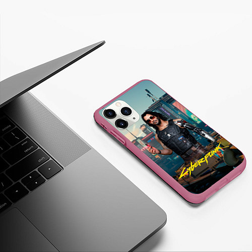 Чехол iPhone 11 Pro матовый Vi Cyberpunk2077 / 3D-Малиновый – фото 3