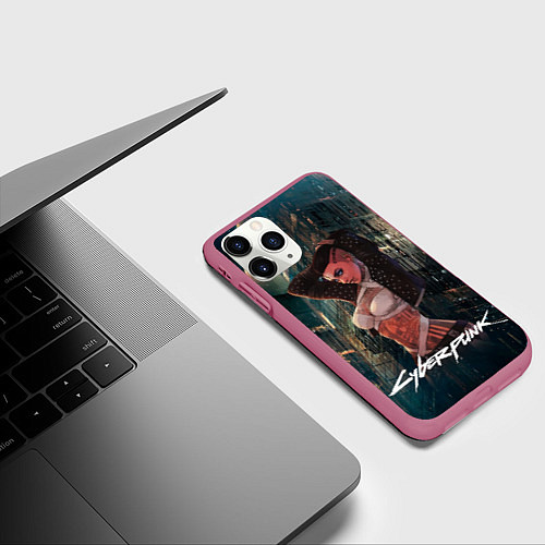 Чехол iPhone 11 Pro матовый VI ВИ CYBERPUNK2077 / 3D-Малиновый – фото 3