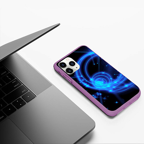 Чехол iPhone 11 Pro матовый Неоновый космос Neon space / 3D-Фиолетовый – фото 3