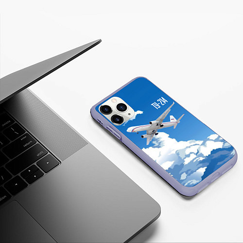 Чехол iPhone 11 Pro матовый Самолет Ту-214 / 3D-Светло-сиреневый – фото 3