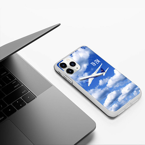 Чехол iPhone 11 Pro матовый Самолет Ту-214 / 3D-Белый – фото 3