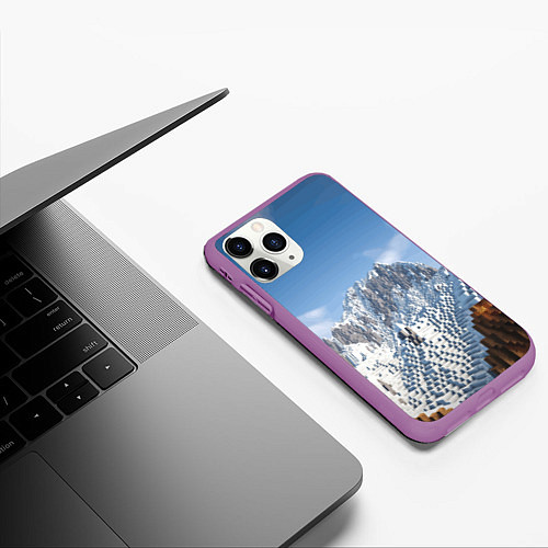 Чехол iPhone 11 Pro матовый Minecraft Mountains Video game / 3D-Фиолетовый – фото 3