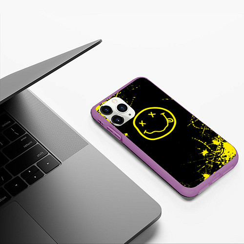 Чехол iPhone 11 Pro матовый Nirvana texture смайл / 3D-Фиолетовый – фото 3