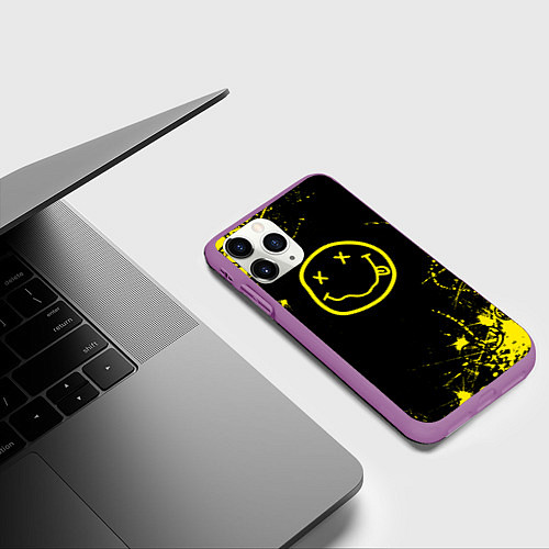 Чехол iPhone 11 Pro матовый Nirvana texture смайл / 3D-Фиолетовый – фото 3