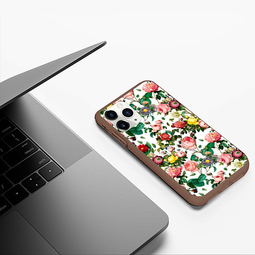 Чехол iPhone 11 Pro матовый Узор из летних роз Summer Roses Pattern / 3D-Коричневый – фото 3