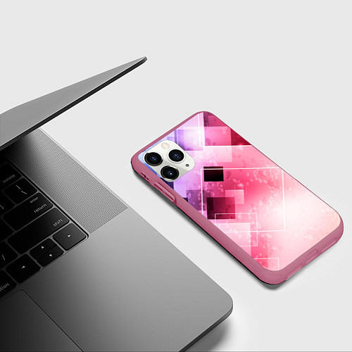 Чехол iPhone 11 Pro матовый Розово-голубая абстрактная геометрия / 3D-Малиновый – фото 3