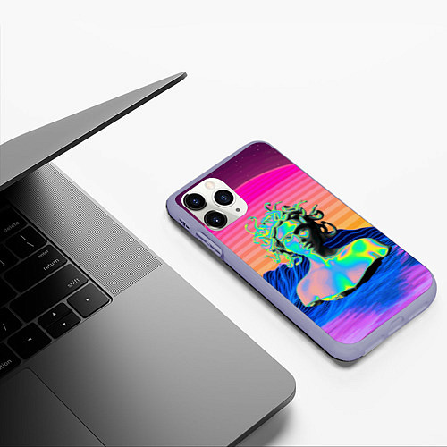 Чехол iPhone 11 Pro матовый Gorgon Medusa Vaporwave Neon Mountains / 3D-Светло-сиреневый – фото 3