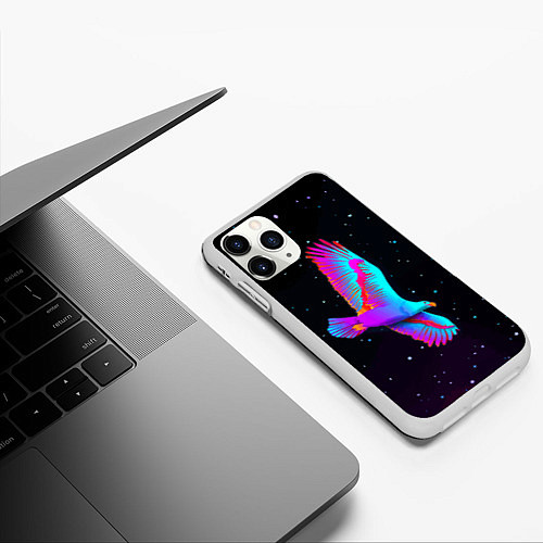 Чехол iPhone 11 Pro матовый Eagle Space Neon / 3D-Белый – фото 3