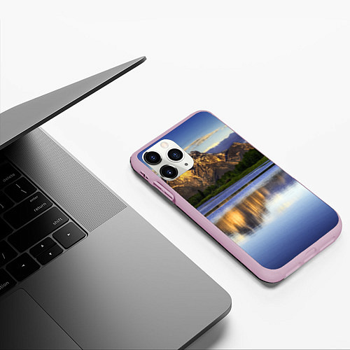 Чехол iPhone 11 Pro матовый Горы mountains / 3D-Розовый – фото 3