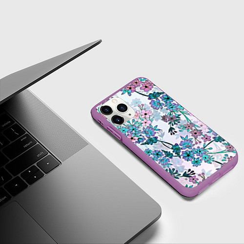 Чехол iPhone 11 Pro матовый Яркие красочные цветы / 3D-Фиолетовый – фото 3