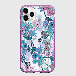 Чехол iPhone 11 Pro матовый Яркие красочные цветы, цвет: 3D-фиолетовый