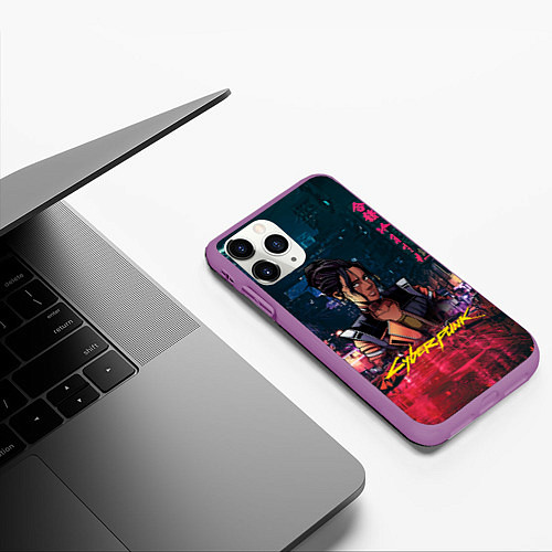 Чехол iPhone 11 Pro матовый Панам Cyberpunk2077 / 3D-Фиолетовый – фото 3