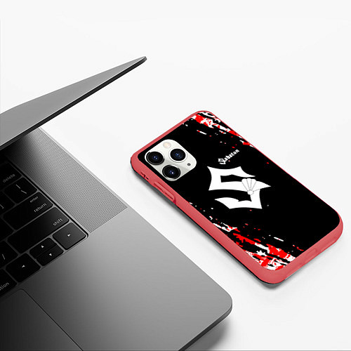Чехол iPhone 11 Pro матовый Сабатон - sabaton паттерн Черепа / 3D-Красный – фото 3