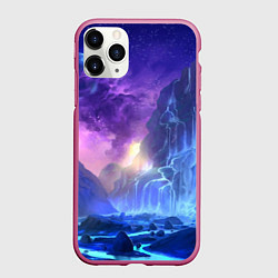 Чехол iPhone 11 Pro матовый Фантастический пейзаж Водопад Неон, цвет: 3D-малиновый
