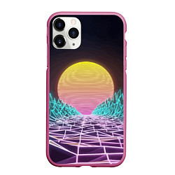 Чехол iPhone 11 Pro матовый Vaporwave Закат солнца в горах Neon, цвет: 3D-малиновый