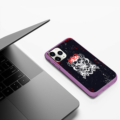 Чехол iPhone 11 Pro матовый SLAYER СЛЭЙЕР ЧЕРЕП БРЫЗГИ / 3D-Фиолетовый – фото 3