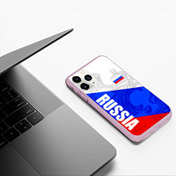 Чехол iPhone 11 Pro матовый RUSSIA - SPORTWEAR - ТРИКОЛОР, цвет: 3D-розовый — фото 2