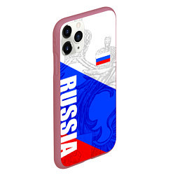 Чехол iPhone 11 Pro матовый RUSSIA - SPORTWEAR - ТРИКОЛОР, цвет: 3D-малиновый — фото 2